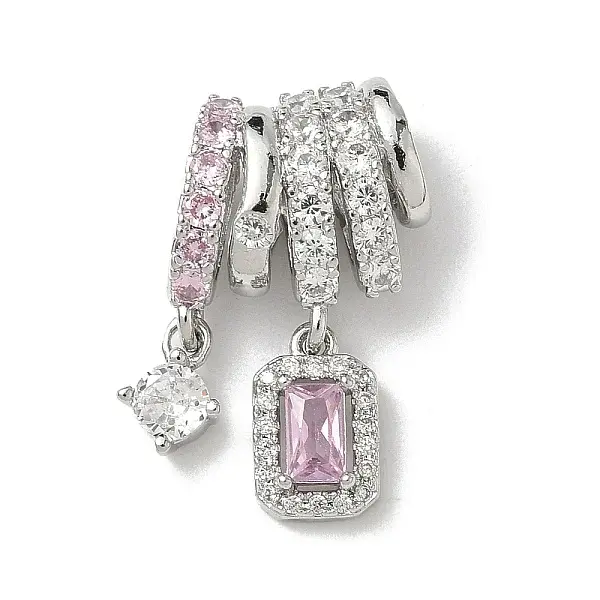Brass Pave Pink and Clear Cubic Zirconia Rectangle Pendants
