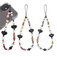 2Pcs Colorful Beads Plastic Pearl Heart Beaded Chain Moblie Straps