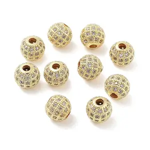 Round Brass Micro Pave Cubic Zirconia Beads