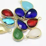 Golden Tone Brass Glass Teardrop Pendants