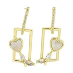 Heart with Butterfly Brass Clear Cubic Zirconia Stud Earrings