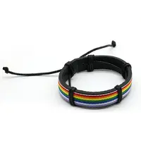 Stripe Pattern Leather Cord Bracelet
