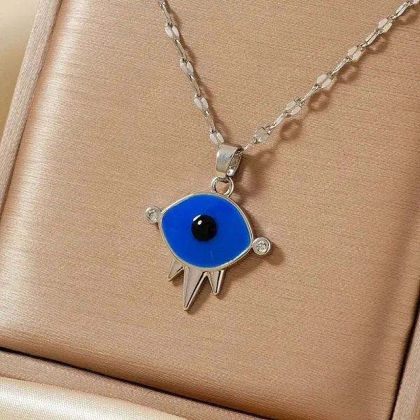 Evil Eye Brass Enamel Pendant Necklaces