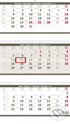 Tříměsíční kalendář skládaný šedý 2026 - nástěnný kalendář