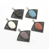 Fan Shaped Platinum Plated Alloy Lava Rock Stone Pendants