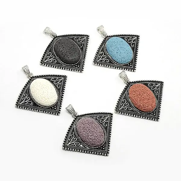 Fan Shaped Platinum Plated Alloy Lava Rock Stone Pendants