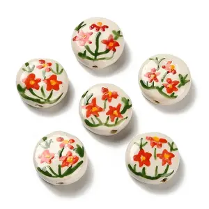 Flower Theme Printed Handmade Porcelain Beads