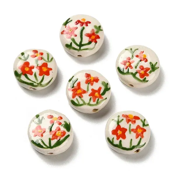 Flower Theme Printed Handmade Porcelain Beads