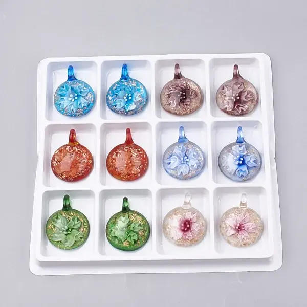 Handmade Gold Sand Lampwork Pendants