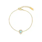 Cubic Zirconia Teardrop Link Bracelet with Golden Stainless Steel Cable Chains