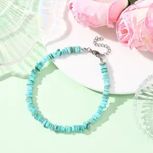 Dyed Natural Freshwater Shell Nuggets Beaded Anklets