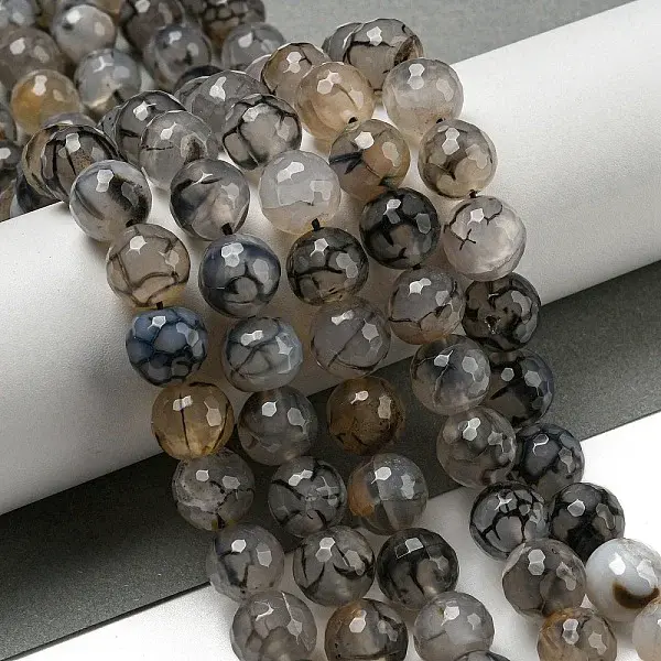 Faceted Natural Dragon Veins Agate Beads Strands