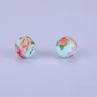 Printed Round with Flower Pattern Silicone Focal Beads