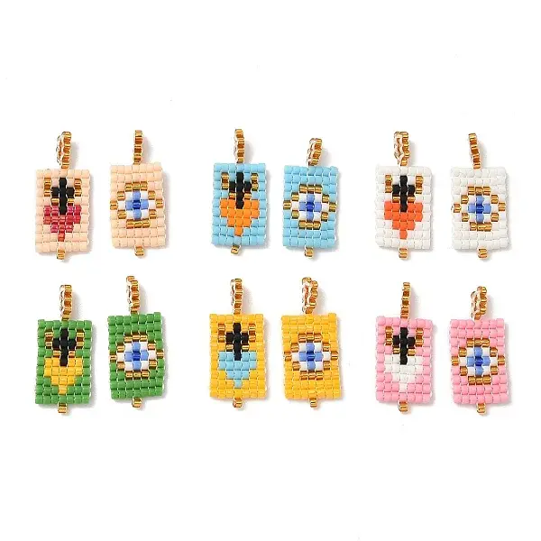 2Pcs 2 Styles Glass Seed Beaded Pendants