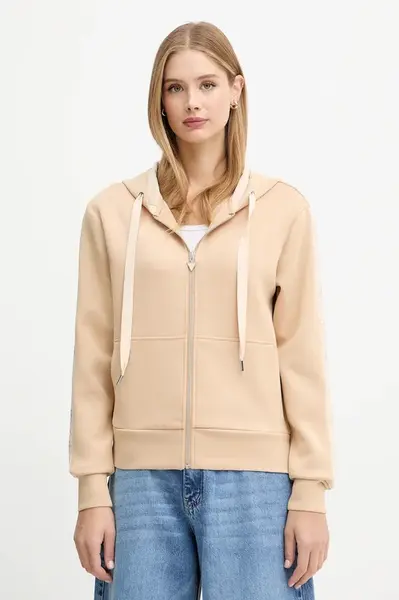 Mikina Guess dámská, béžová barva, s kapucí, s aplikací, W5YQ05 KBYE2