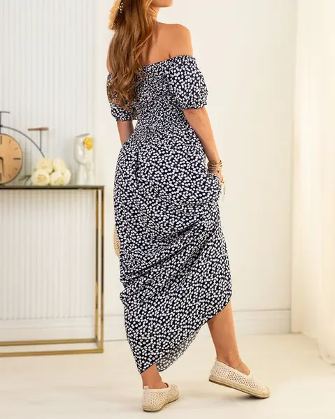 Resti Patterned navy blue women's midi dress - Clothing