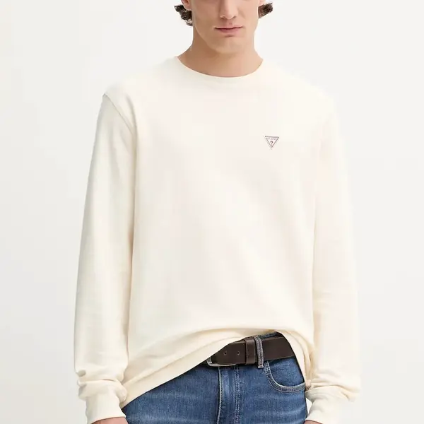 Bavlněné tričko s dlouhým rukávem Guess Jeans béžová barva, M4BI77 KCII1