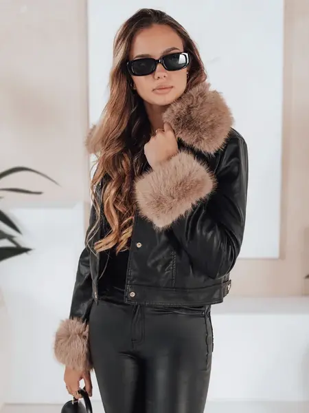 Dámská kožená bunda s kožešinou