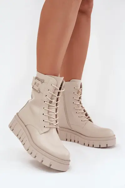 Boto Dámské Botky Na Platformě S Ozdobným Detalem Zateplené Světle Béžové Lyrana