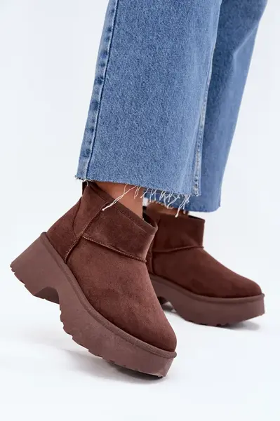 Boto Dámské Nízké Sněhule Na Klínku S Teplým Kožíškem Hnědé Mavelle