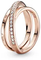 Pandora Bronzový propletený prsten se zirkony Pavé 189057C01 56 mm