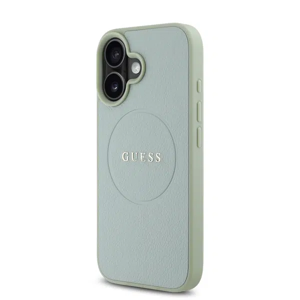 Zadní kryt Guess PU Grained Classic Logo MagSafe pro Apple iPhone 16, zelená