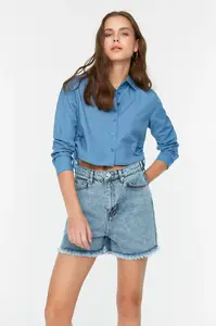 Trendyol modré džínové kraťasy s dírami