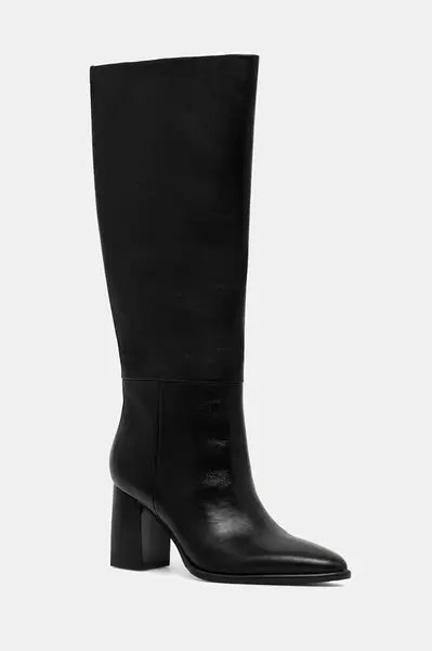 Kožené kozačky Guess PERINNA dámské, černá barva, na podpatku, FLFPER LEA11