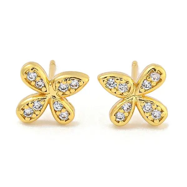 Rack Plating Brass Micro Pave Clear Cubic Zirconia Stud Earrings