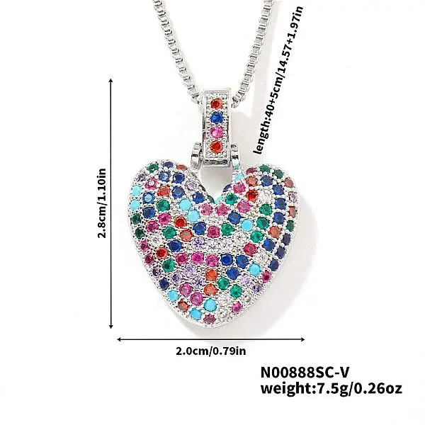 Brass Pave Colorful Cubic Zirconia Pendant Box Chain Necklaces