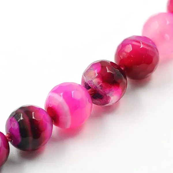 Dyed Natural Striped Agate/Banded Agate Faceted Round Bead Strands