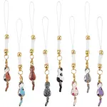 16Pcs 8 Colors Cat Shape Alloy Glass Mobile Straps