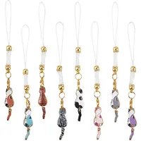 16Pcs 8 Colors Cat Shape Alloy Glass Mobile Straps