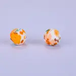 Printed Round with Flower Pattern Silicone Focal Beads