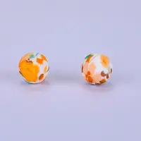 Printed Round with Flower Pattern Silicone Focal Beads