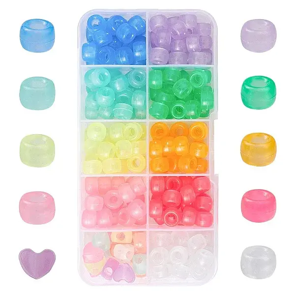 200Pcs 10 Colors Transparent & Luminous Plastic Beads