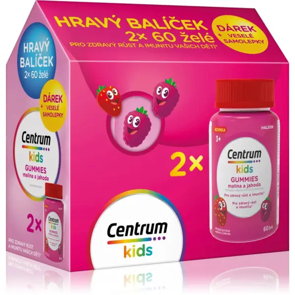 Centrum Kids gummies Malina a jahoda želé bonbóny pro podporu imunitního systému 2x60 ks