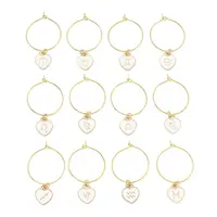 12Pcs Heart with Constellation Alloy Enamel Wine Glass Charms Sets