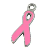 Breast Cancer Pink Awareness Ribbon Alloy Enamel Pendants