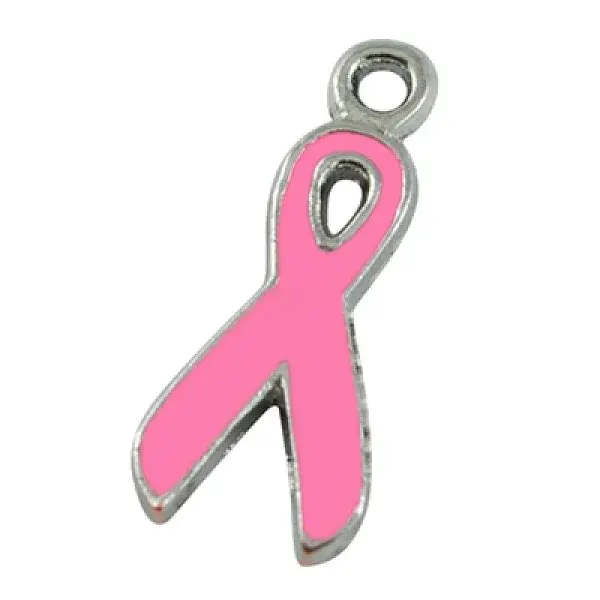 Breast Cancer Pink Awareness Ribbon Alloy Enamel Pendants