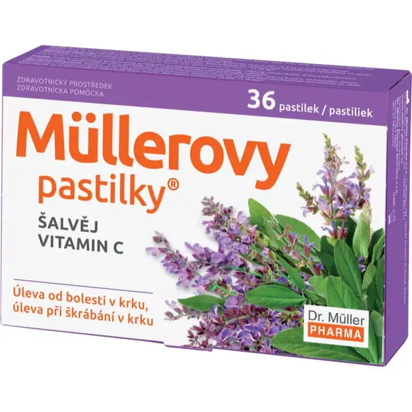 Dr. Müller Müllerovy pastilky® šalvěj a vitamin C pastilky při chřipce a nachlazení 36 ks