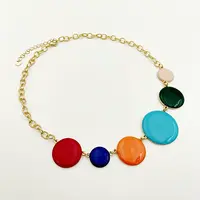 Summer 304 Stainless Steel Colorful Enamel Flat Round Link Chain Necklaces