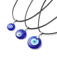 3Pcs 3 Size Lampwork Evil Eye Pendant Necklaces Set with Waxed Cords for Women