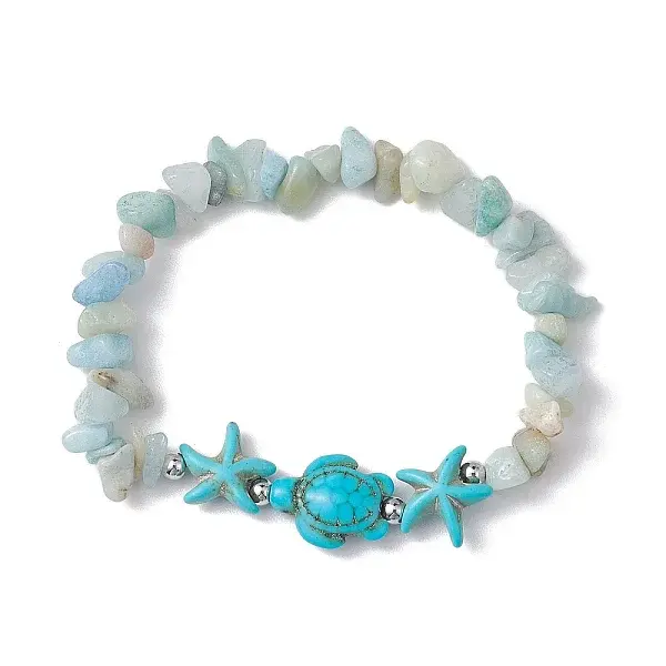 Natural Amazonite & Synthetic Turquoise Beaded Stretch Bracelets for Women