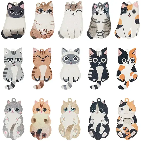 30Pcs 15 Styles Acrylic Pendants