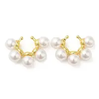 Rack Plating Brass Cuff Earrings with Plastic Pearl Beaded