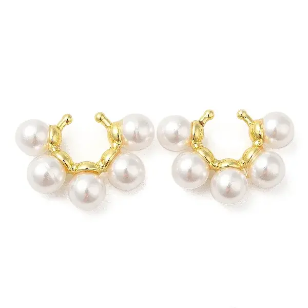 Rack Plating Brass Cuff Earrings with Plastic Pearl Beaded