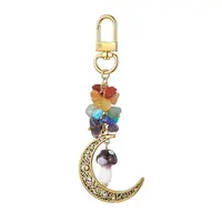 Alloy Hollow Moon & Lampwork Mushroom Pendant Decorations