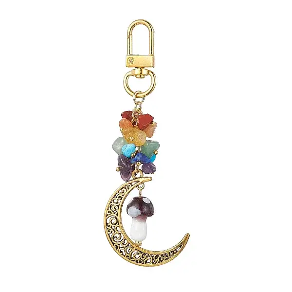Alloy Hollow Moon & Lampwork Mushroom Pendant Decorations