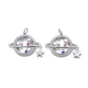 Brass Micro Pave Colorful Cubic Zirconia Pendants